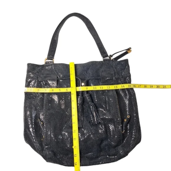 Cole Haan Women's Black Shoulder Bag Shiny Snake Skin Drawstring - Picture 14 of 16